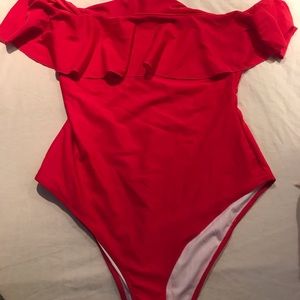 Red off the shoulder one piece (size 14)
